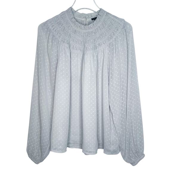 Ann Taylor Light Grey Smock Swiss Dot Top Blouse Size Medium - Picture 1 of 7